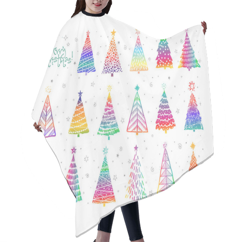 Personality  Set Of Rainbow Christmas Tree Doodles On White Background. Hair Cutting Cape