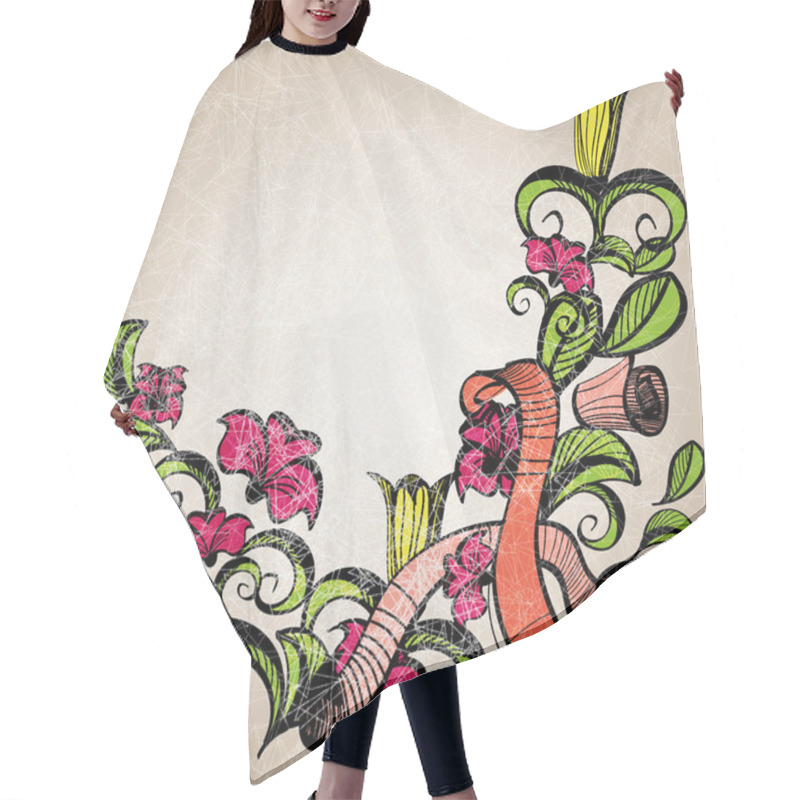 Personality  Abstract Floral Retro Ornament With Flowers And Ribbons With Grunge Effect. EPS10 Hair Cutting Cape