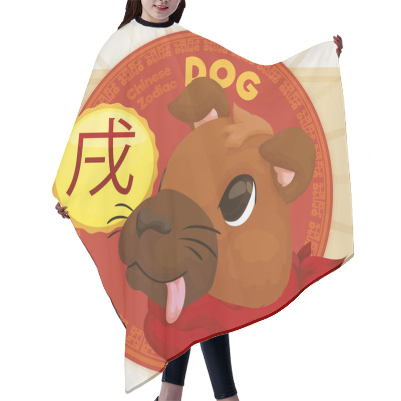 Personality  Cute Head Of A Dog With Label For Chinese Zodiac, Vector Illustration Hair Cutting Cape