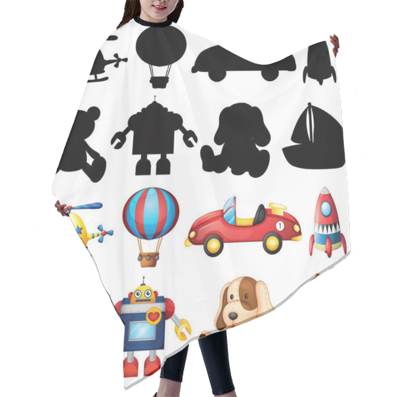 Personality  Cute Toys And Silhouette On White Background Hair Cutting Cape