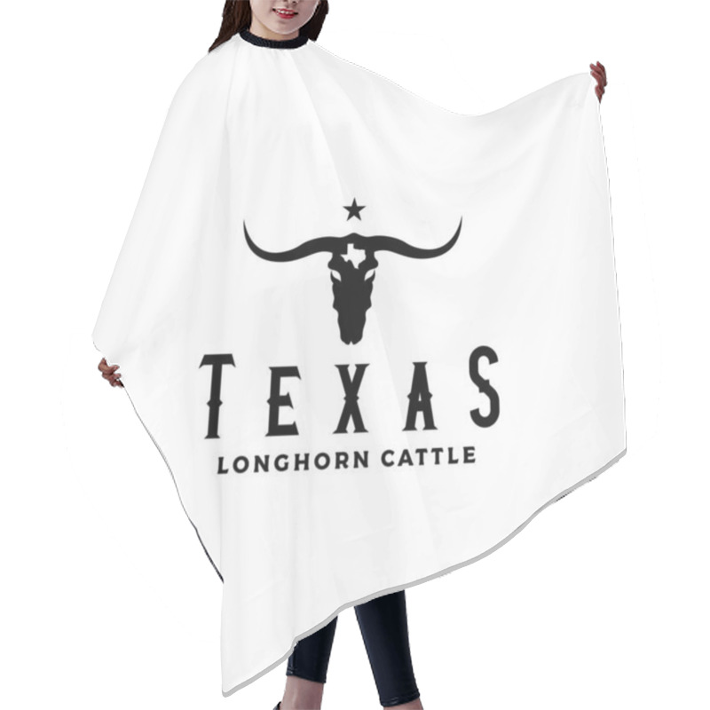 Personality  Western Bull Cow Head Silhouette With Star And Texas Map Logo Design Hair Cutting Cape