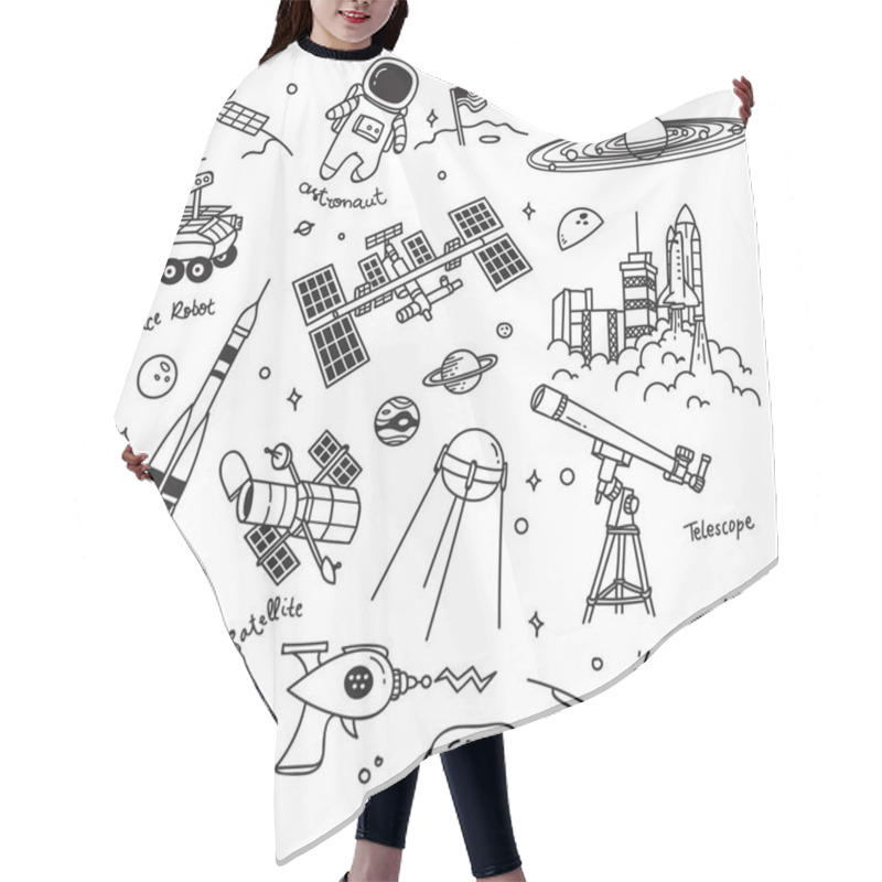 Personality  Set Of Space Doodle Isolated On White Background Hair Cutting Cape