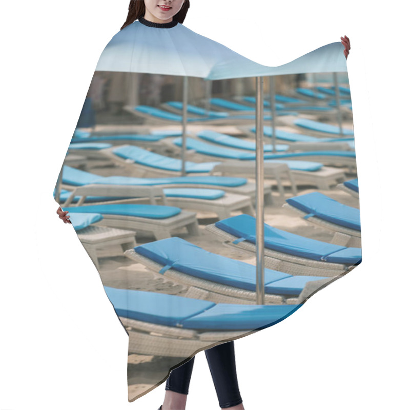 Personality  Empty Chaise Lounges And Umbrellas At Beach Hair Cutting Cape