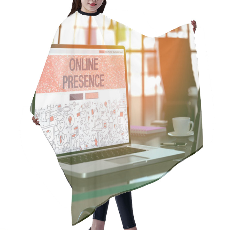 Personality  Online Presence Concept On Laptop Screen. Hair Cutting Cape