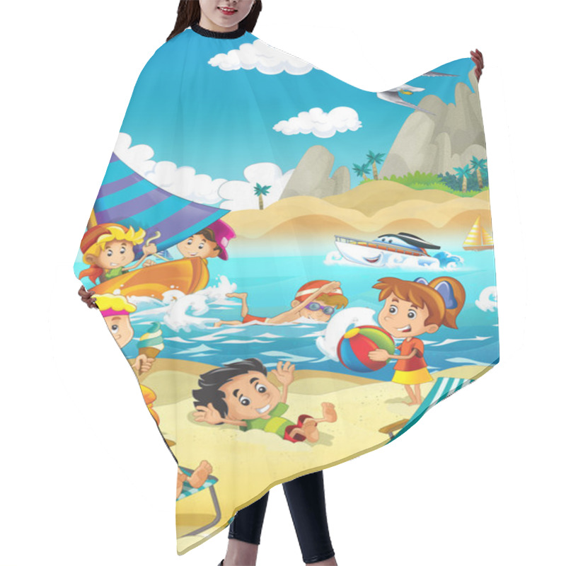 Personality  The Kids Playing At The Beach, Diving, Building In Sand Hair Cutting Cape