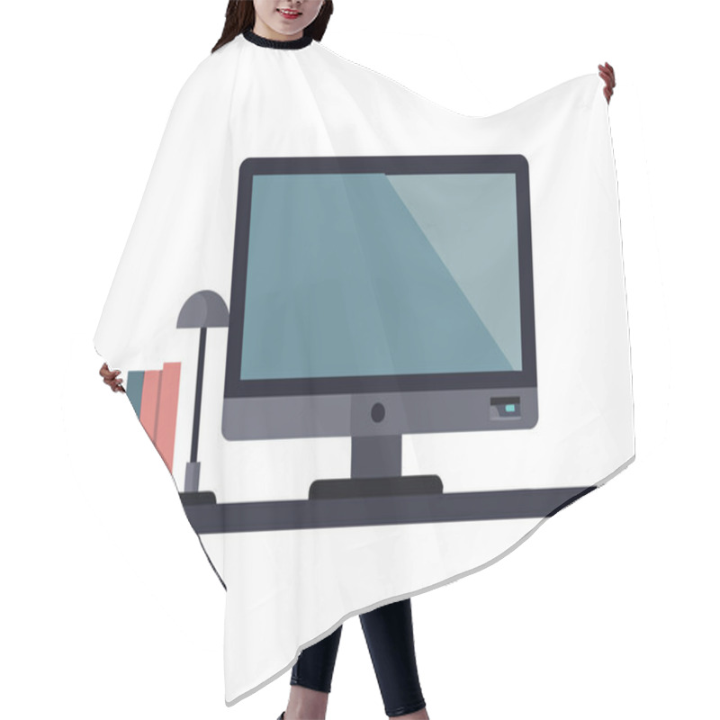 Personality  Computer Equipment And Lamp In Desk Isolated Hair Cutting Cape