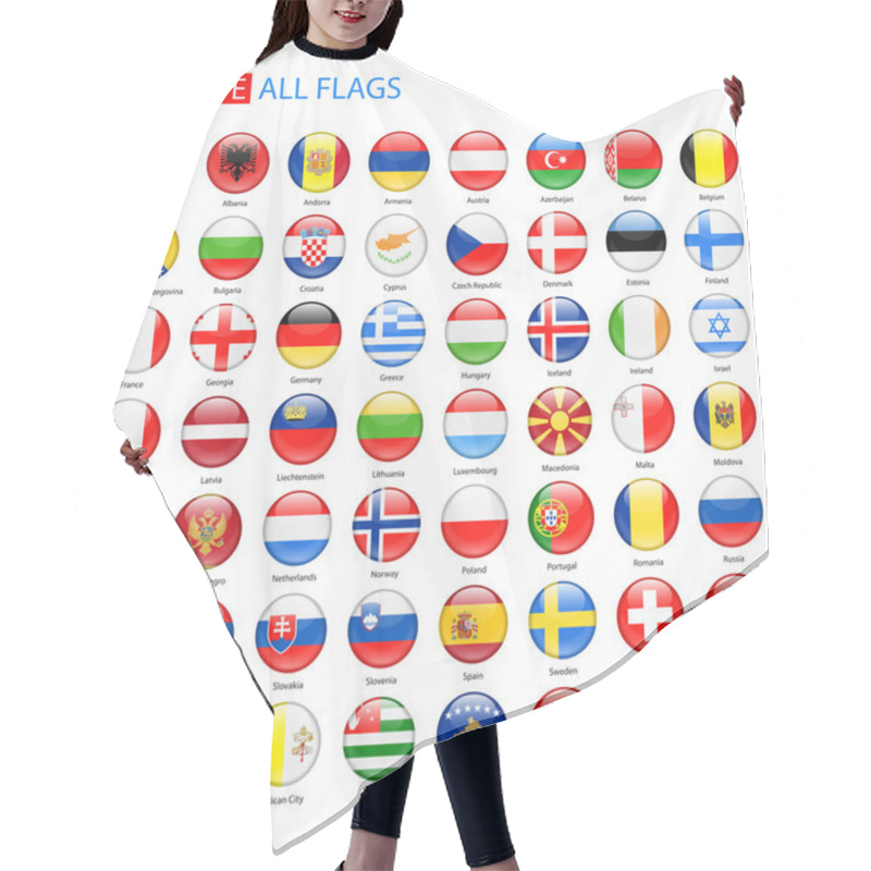 Personality  Glossy Round Flags Of Europe - Full Vector Collection. Hair Cutting Cape