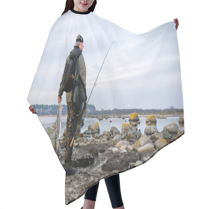 Personality  Lonely Angler With Big Sea Trout Hair Cutting Cape