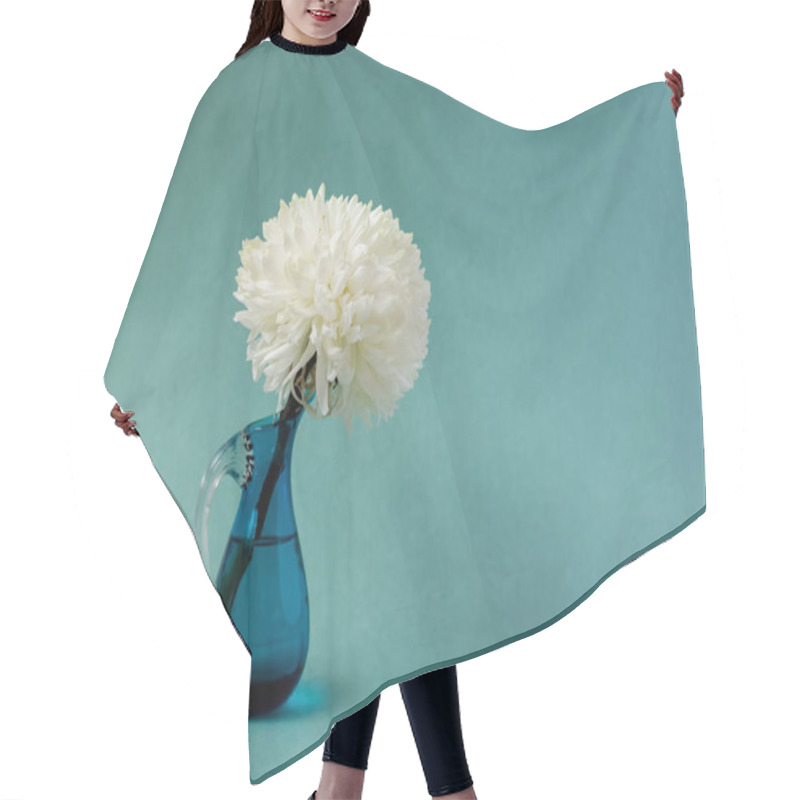 Personality  White Chrysanthemum In A Blue Vase On A Turquoise Background Hair Cutting Cape