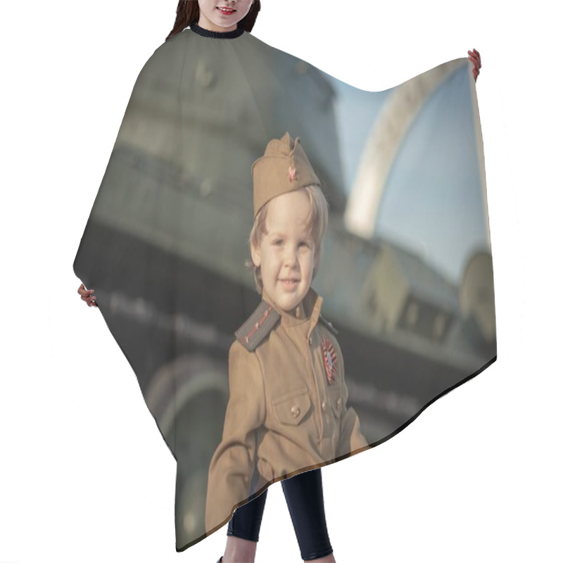 Personality  Photo Of The Son Of The Regiment, Where The Boy Stands In The Military Uniform Of The Soviet Union In Honor Of The Russian Holiday On May 9 Hair Cutting Cape