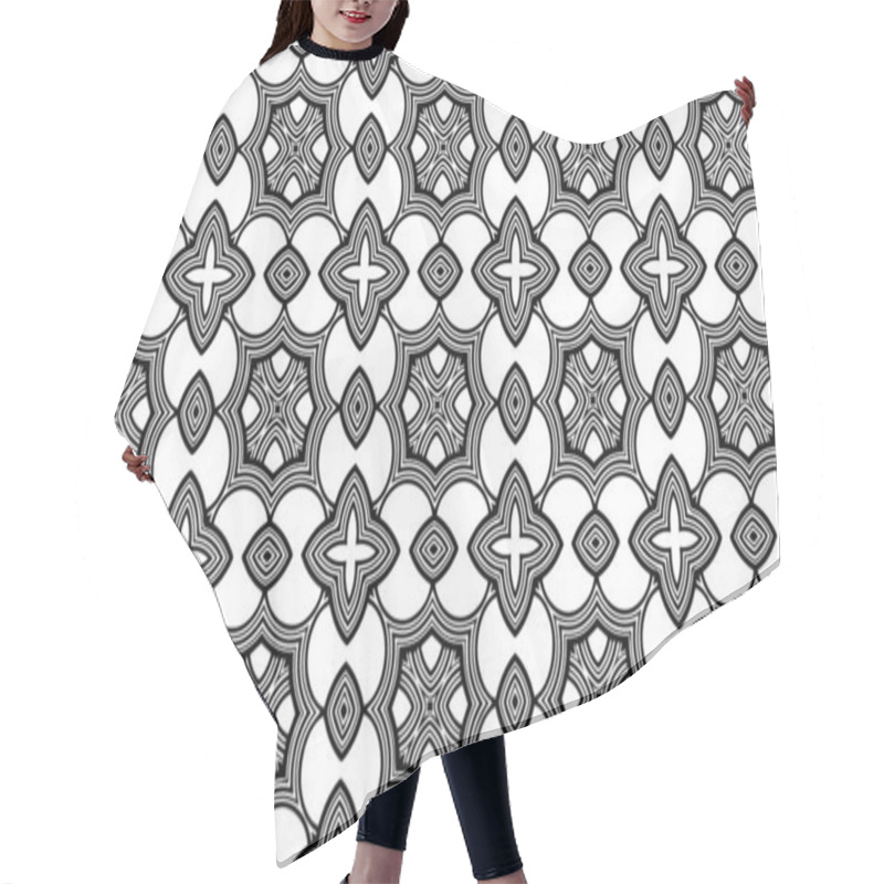 Personality  Ethnic Geometric Background Inspired By Oriental Doodling. Abstract Black White Template. Patterned Unique Texture For Coloring Book, Textile, Wallpaper. Hair Cutting Cape