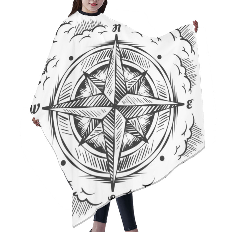 Personality  Antique Compass Rose, Stylized Clouds Hair Cutting Cape