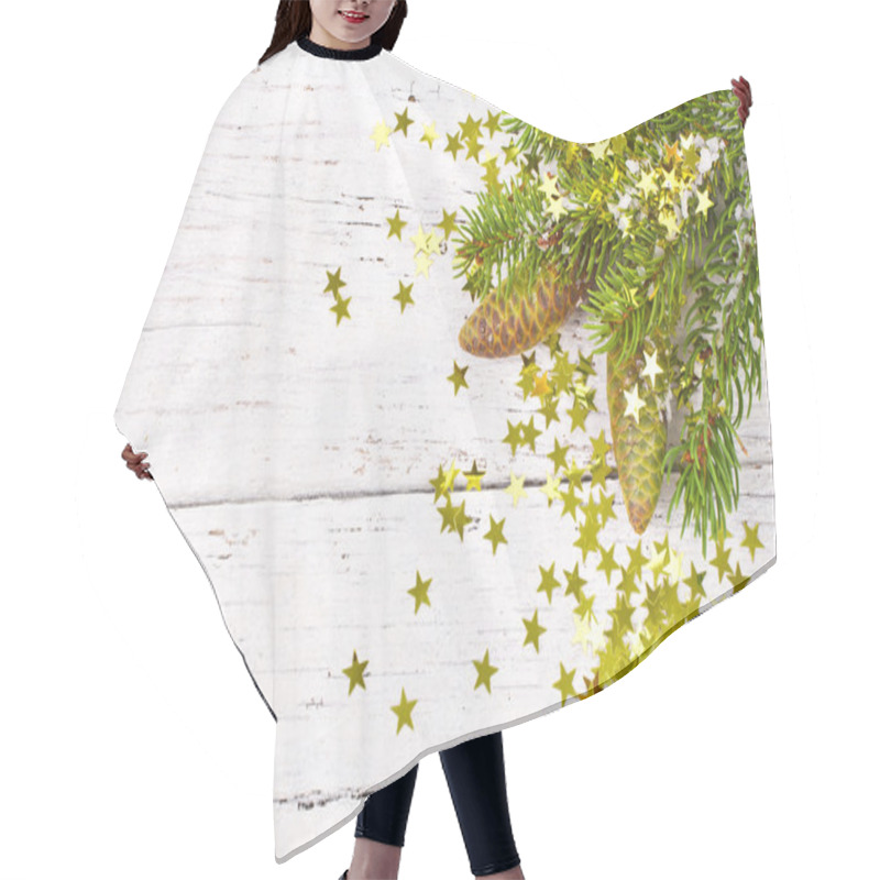 Personality  Branch Of Christmas Tree And Gold Star Confetti Hair Cutting Cape