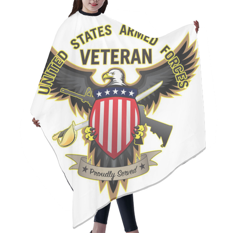 Personality  United States Armed Forces Veteran Proudly Served Bald Eagle Vector Illustration Hair Cutting Cape