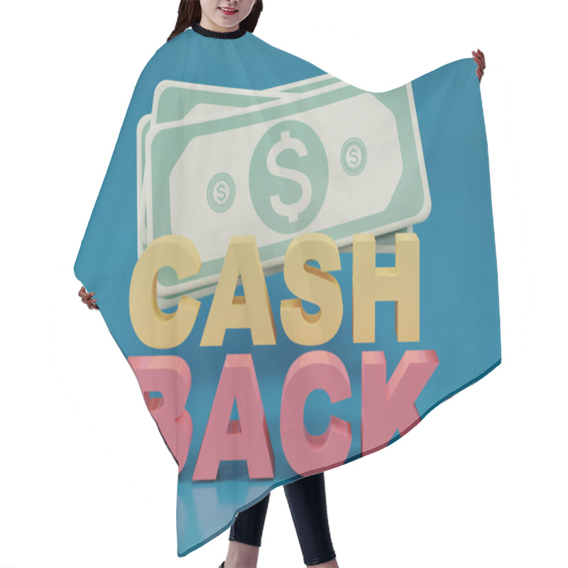 Personality  3D Render Cash Back Icon With Bundles Cash Isolate On Blue Background. Cashback Or Refund Money Service Design. Banknotes Online Payment. Income, Savings, Investment, 3d Rendering. Hair Cutting Cape