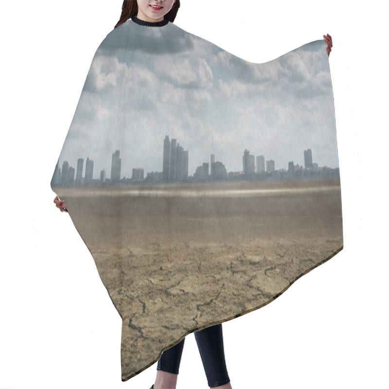 Personality  A City Looks Over A Cracked Earth Landscape Hair Cutting Cape