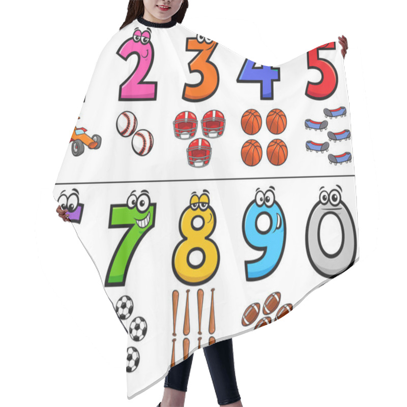 Personality  Educational Cartoon Numbers Set With Sport Objects Hair Cutting Cape