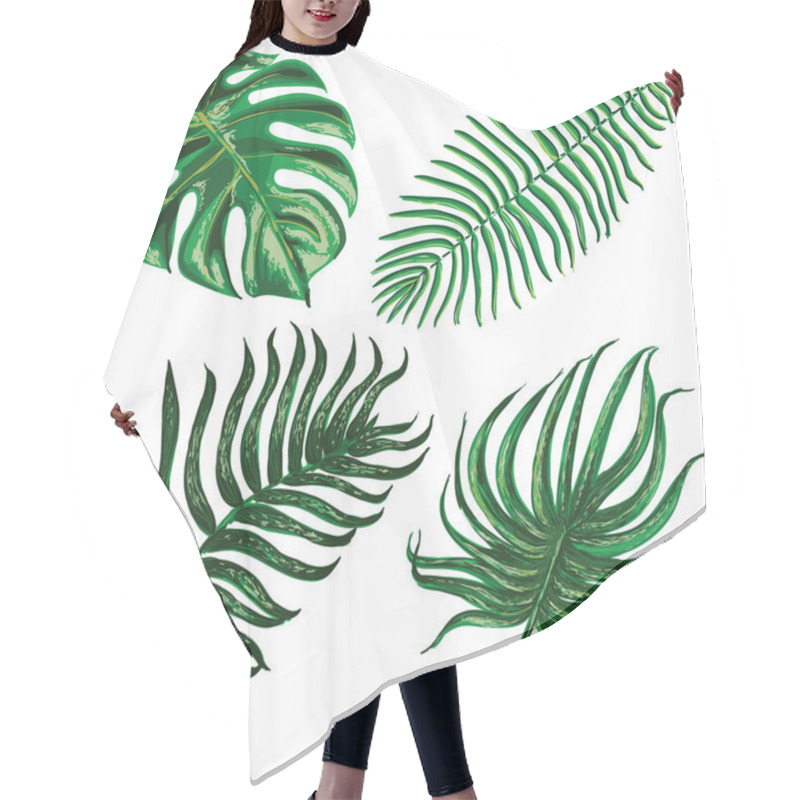 Personality  Illustrations Of Green Leaves Of Palm Three And Exotic Plants Hair Cutting Cape