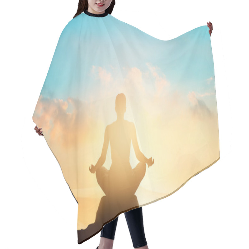 Personality  Women Meditating Pastel On High Mountain In Sunset Background Hair Cutting Cape