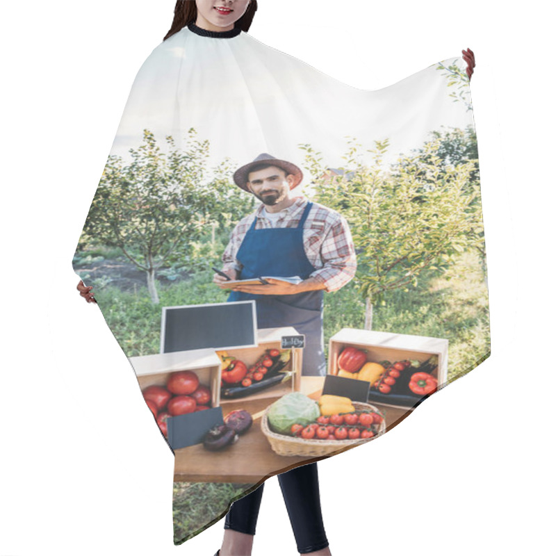 Personality  Farmer Selling Vegetables At Market  Hair Cutting Cape