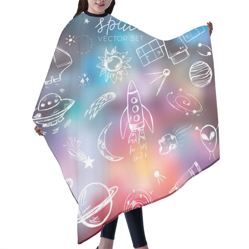 Personality  Space Themed Doodle Set On The Blurred Galaxy Background  Hair Cutting Cape