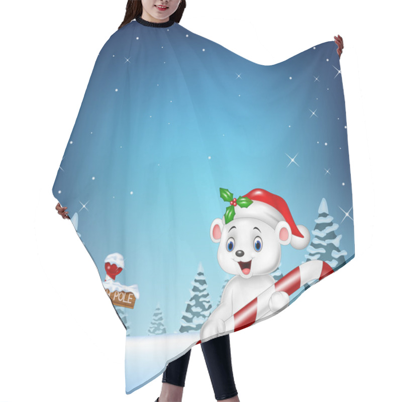 Personality  Cartoon Happy Polar Bear Holding Candy Hair Cutting Cape