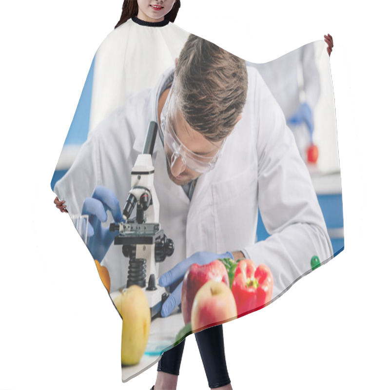 Personality  Molecular Nutritionist In White Coat Using Microscope In Lab  Hair Cutting Cape