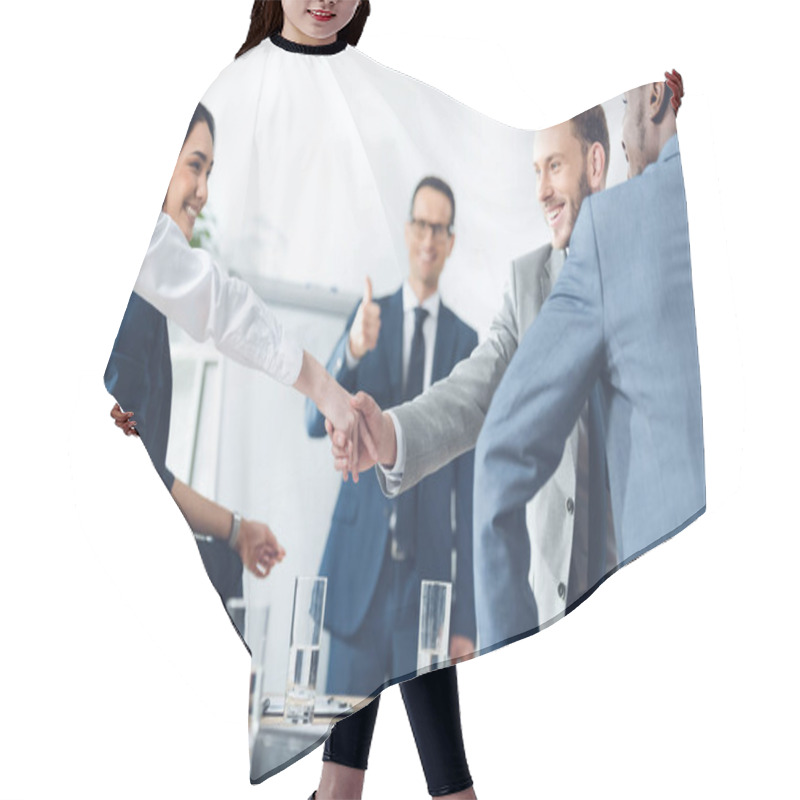 Personality  Businesspeople Shaking Hands Hair Cutting Cape