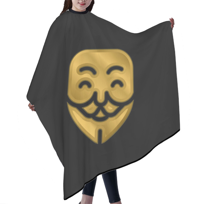 Personality  Anonymous Gold Plated Metalic Icon Or Logo Vector Hair Cutting Cape