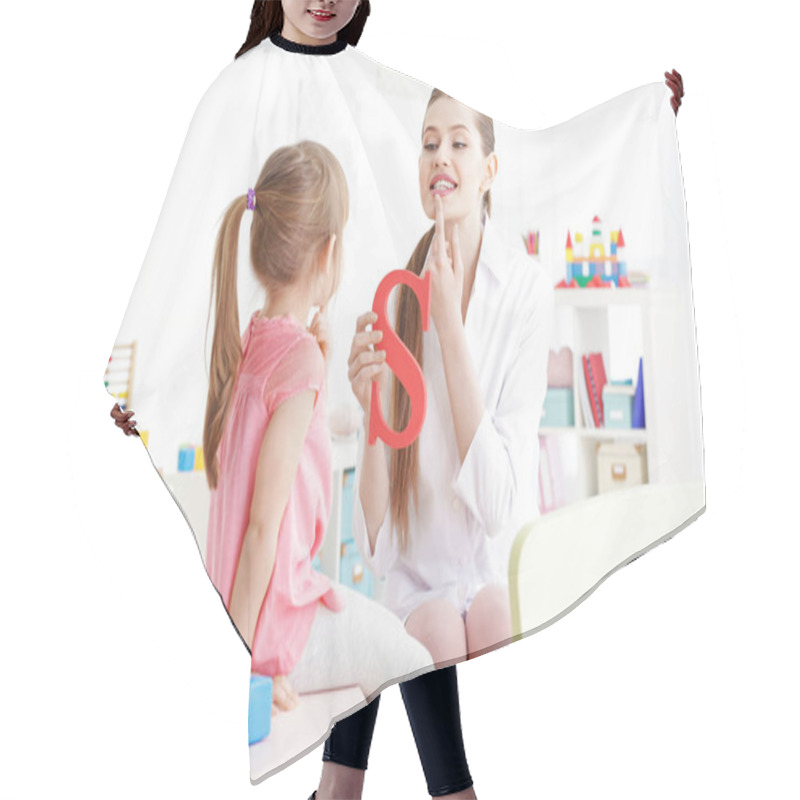 Personality  Girl At Speech Therapist Office Hair Cutting Cape