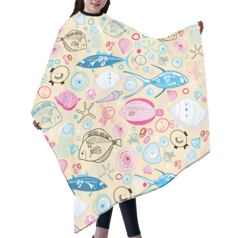 Personality  Marine Fish Pattern Hair Cutting Cape