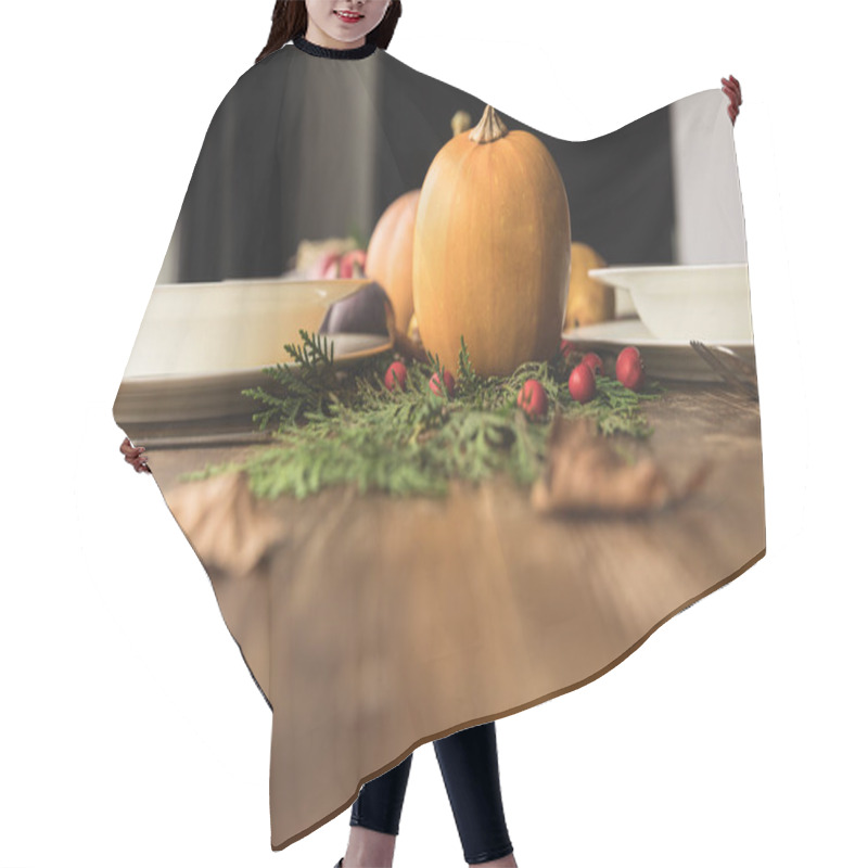 Personality  Served Table With Autumn Decor Hair Cutting Cape