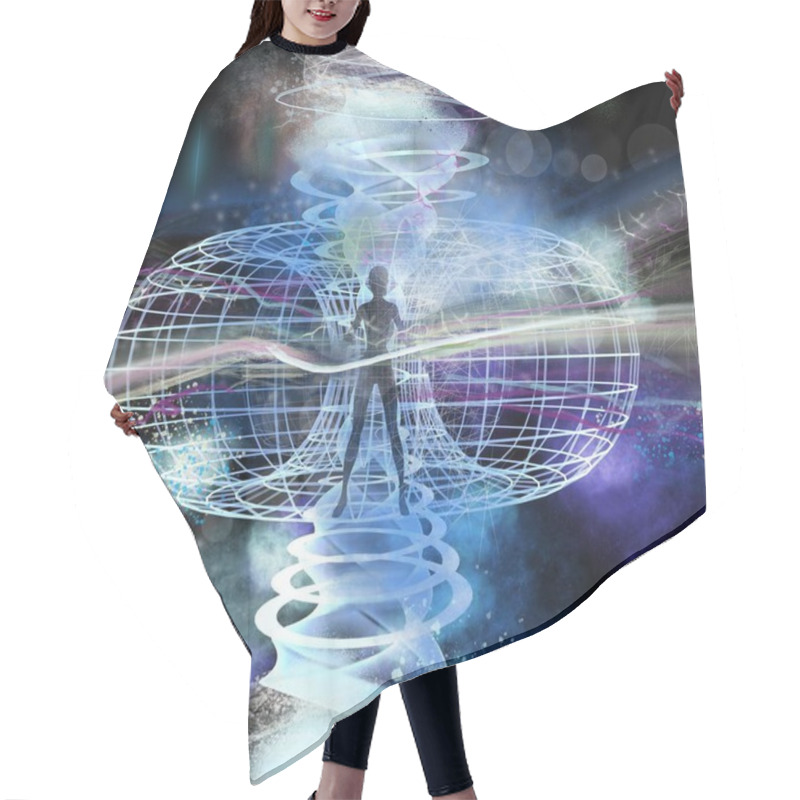 Personality  Energy Aura Of Man Spiral Flow Of Energy Design Print Illustration 3D Render 3d Rendering Hair Cutting Cape