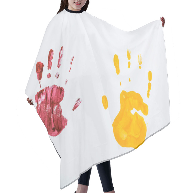 Personality  Red And Yellow Hand Prints On White  Hair Cutting Cape