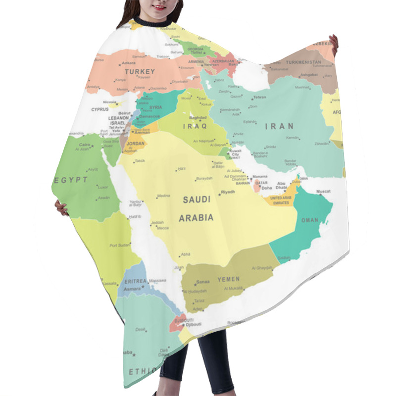 Personality  Middle East And Asia - Map - Illustration. Hair Cutting Cape