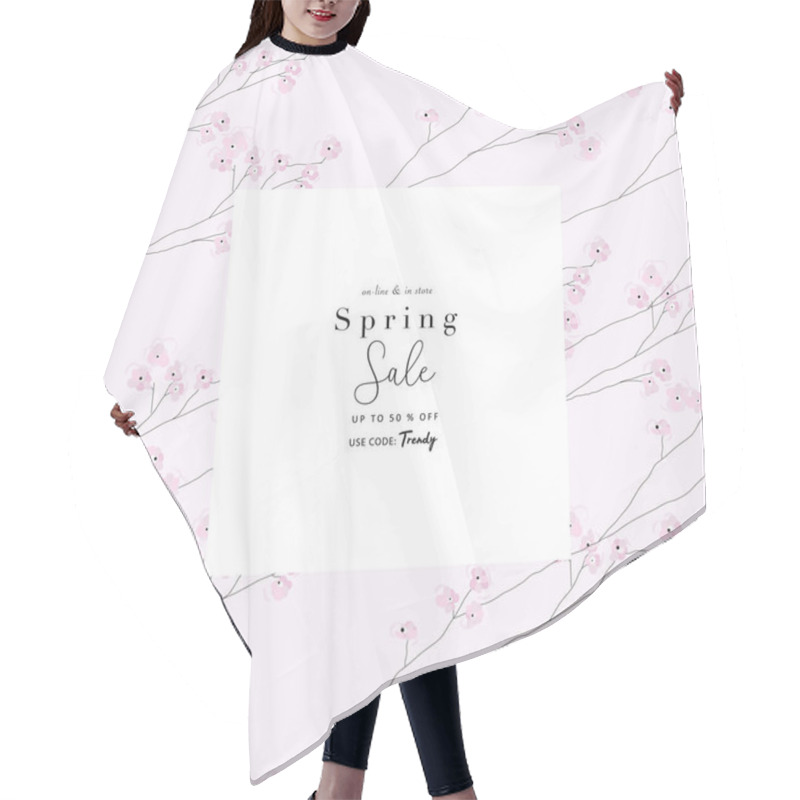 Personality  Delicate Hand Drawn Cherry Blossom Floral Seamless Pattern And Spring Sale Advertising Banner Hair Cutting Cape