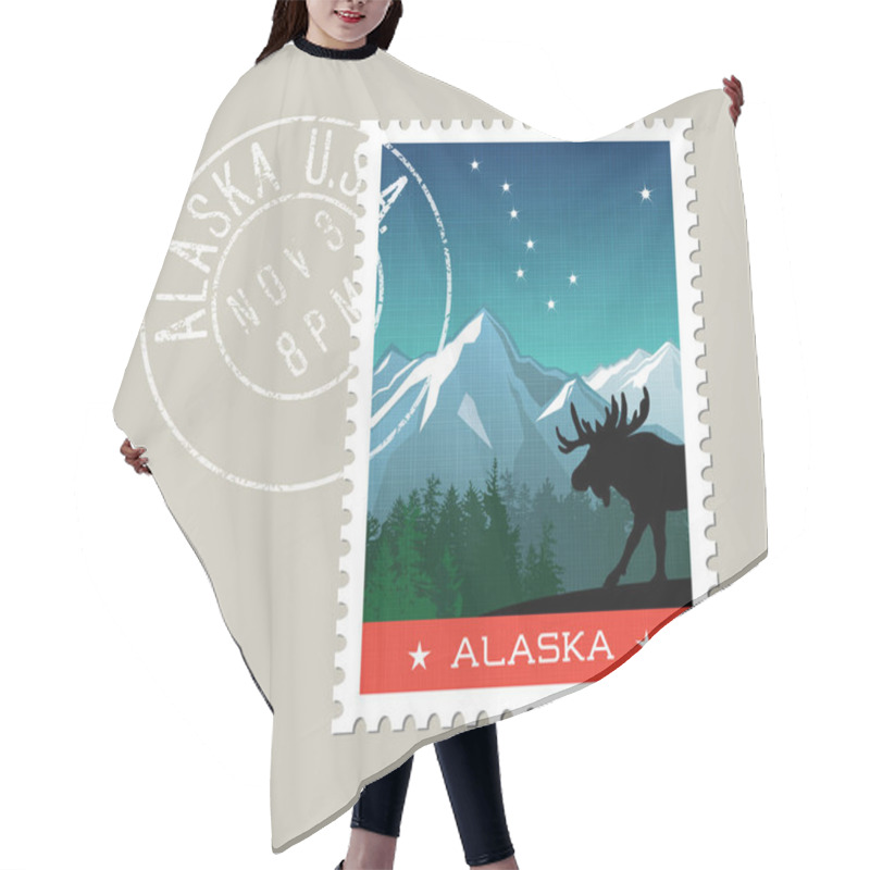 Personality  Alaska  Vector Illustration Of Scenic Mountain Landscape With Moose Silhouette Hair Cutting Cape