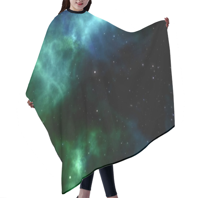 Personality  Blue And Green Nebula With Stars Shining Through Space In Cosmos Hair Cutting Cape