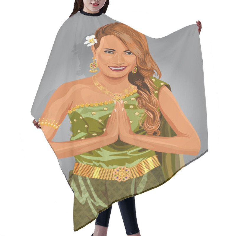 Personality  Young Woman Wearing Typical Thai Dress , Identity Culture Of Thailand. Vector Illustration Hair Cutting Cape