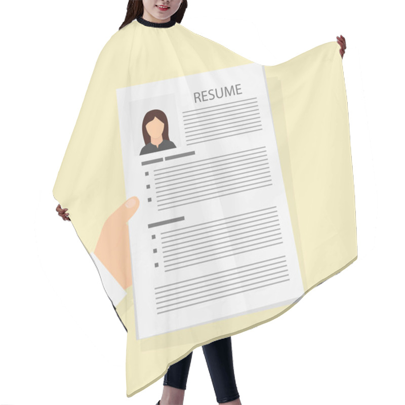 Personality  Flat Resume In Hand, Work Business Document, Vector Illustration Hair Cutting Cape