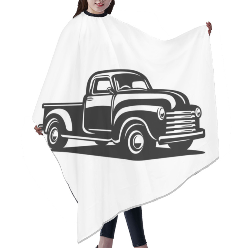 Personality  Silhouette Illustration Of Classic Retro Style Pickup Truck. Isolated On White. Monochrome Illustration Hair Cutting Cape