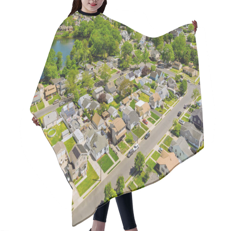 Personality  Aerial View Of Single Family Homes, A Residential District Sayreville Near Pond In New Jersey US Hair Cutting Cape