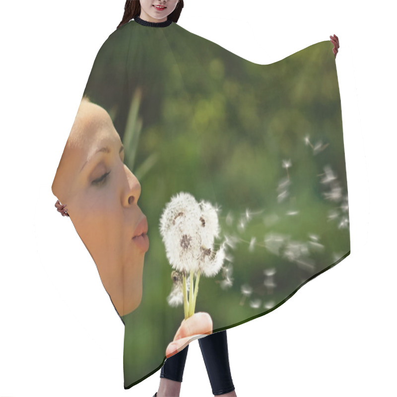 Personality  Woman Blowing On Dandelion Hair Cutting Cape