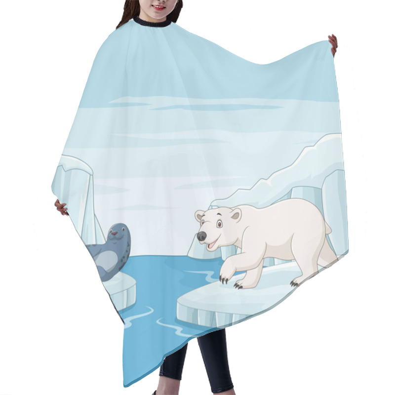 Personality  Vector Illustration Of Cartoon Seal With Polar Bear In Arctic Background Hair Cutting Cape