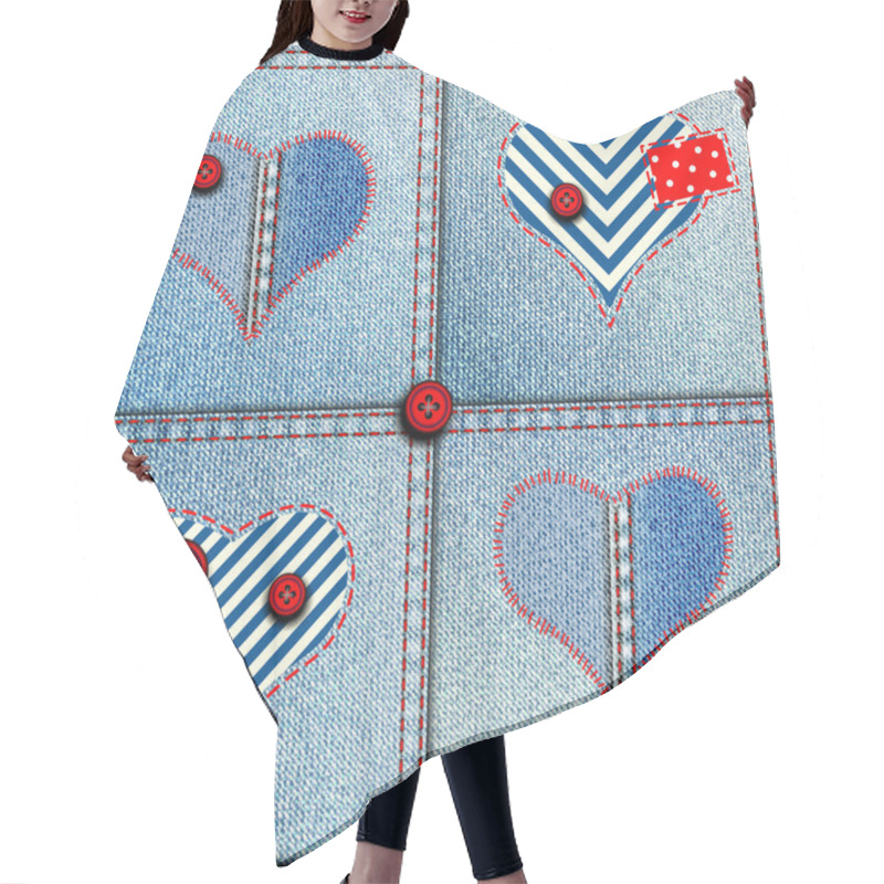 Personality  Patchwork Of Denim Fabric. Hair Cutting Cape