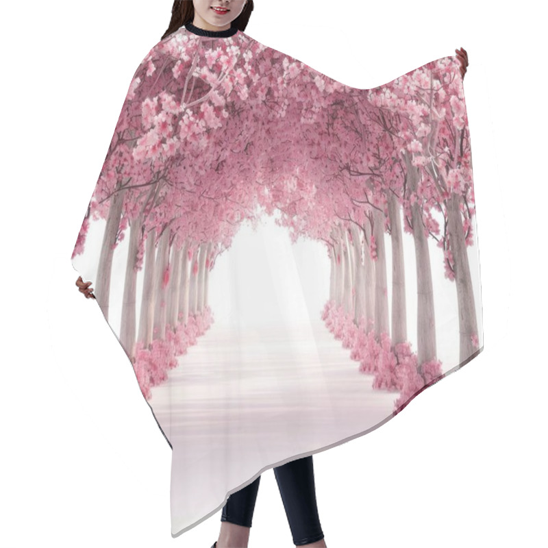 Personality  A Serene Pathway Lined With Vibrant Pink Cherry Blossom Trees, Creating A Dreamlike Atmosphere. Hair Cutting Cape