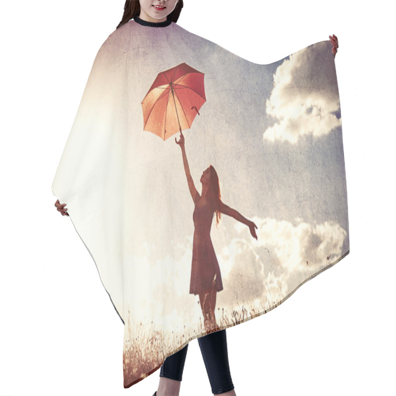 Personality  Young Woman With Umbrella Hair Cutting Cape