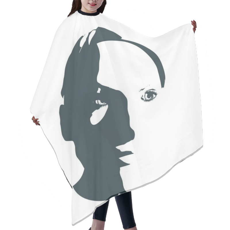 Personality  Silhouette Of A Female Head. Hair Cutting Cape