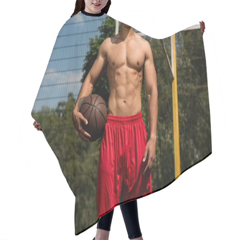 Personality  Partial View Of Basketball Player With Ball At Basketball Court In Sunny Day Hair Cutting Cape