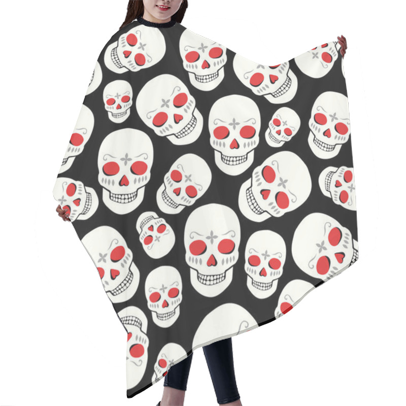 Personality  Vector Seamless Pattern With Skulls Hair Cutting Cape